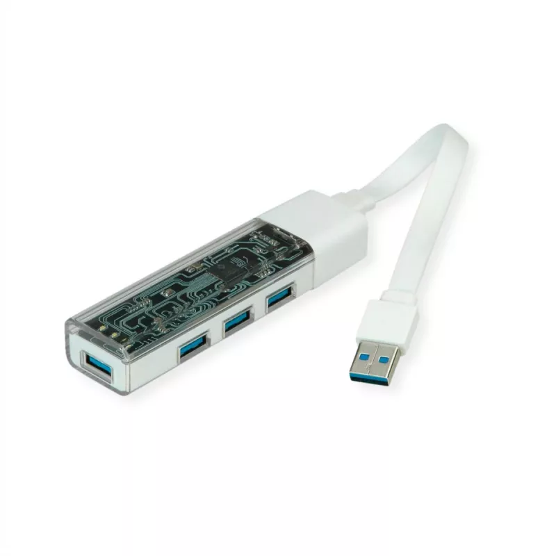 ROLINE nešiojamas USB 3.2 Gen 1 šakotuvas, 4 prievadai, Type-A + C jungiamuoju kabeliu