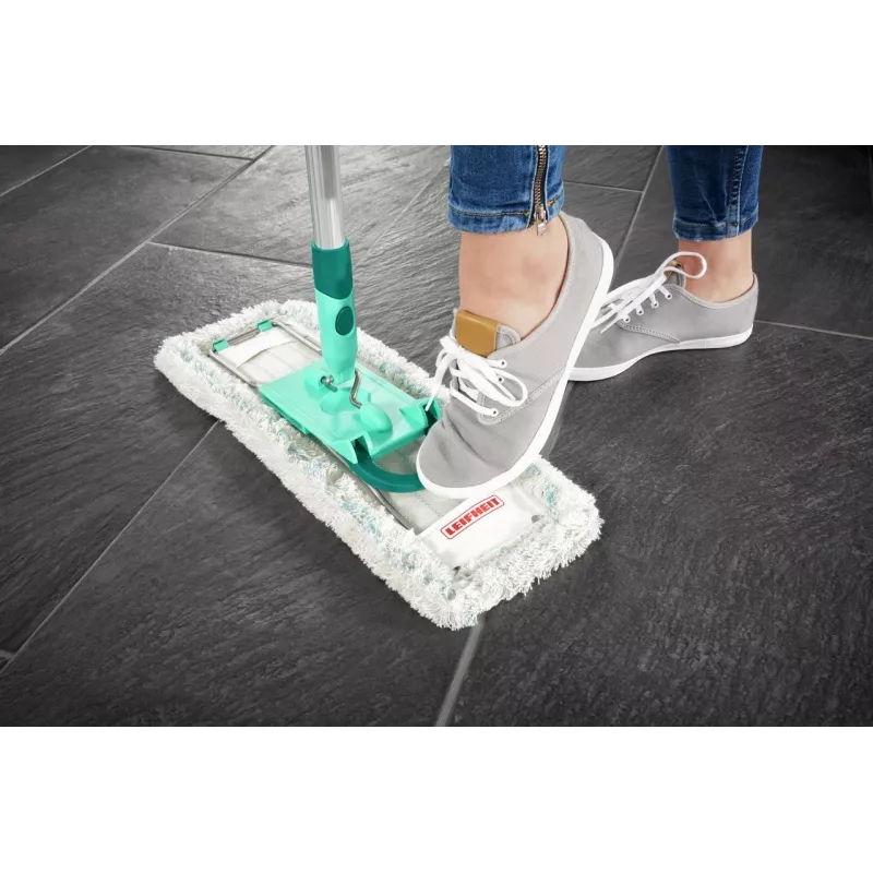 Leifheit Profi XL cotton plus plokščias šluotražis – 420 mm plotis, 360° sukama galvutė, medvilnė/pluoštas, aliumininis kotas