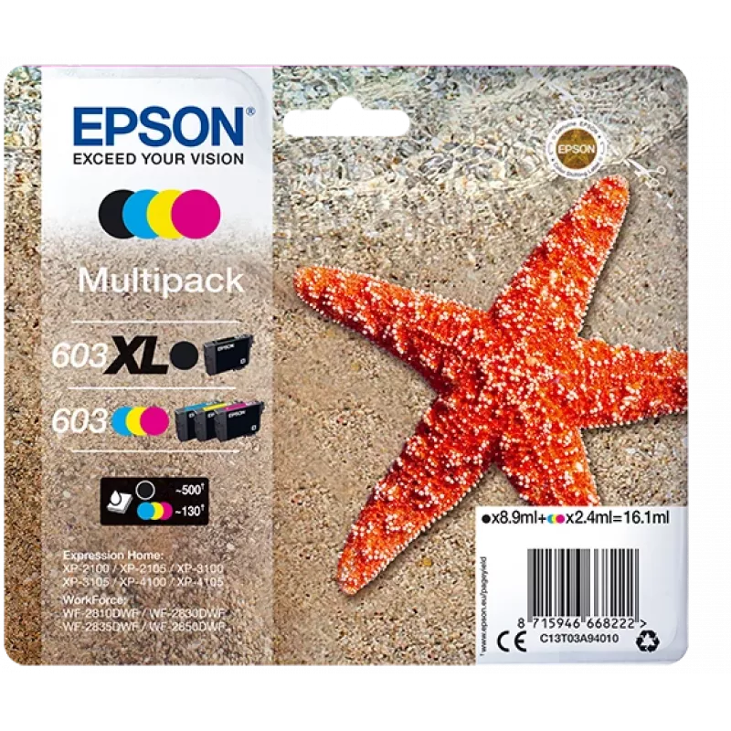 Kasetė Epson 603 Multipack Juoda Geltona Žydra Raudona
