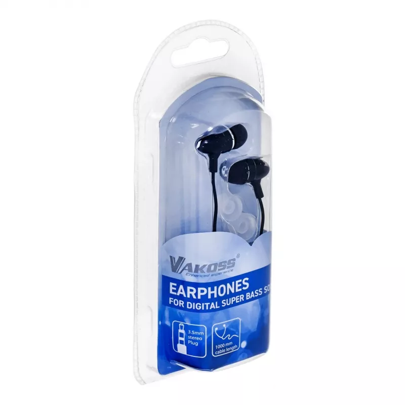 Laidinės ausinės VAKOSS LT-437EX, į ausį, 3,5 mm, 1 m, 32 Ω, 20–20000 Hz, uždaros, juodos