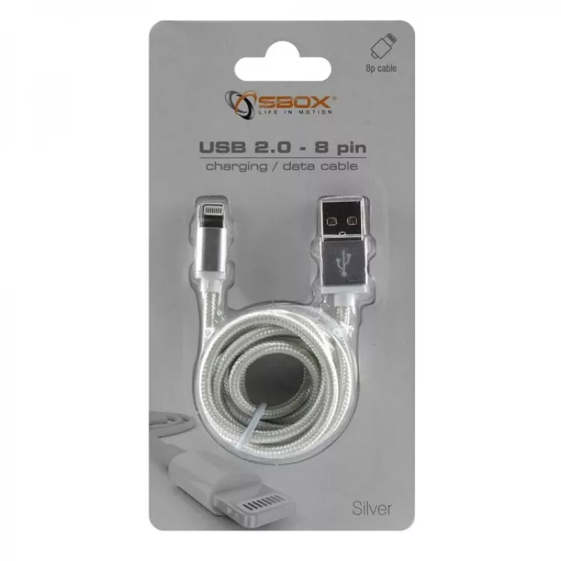 Sbox USB 2.0 8 Pin IPH7-S sidabrinis laidas