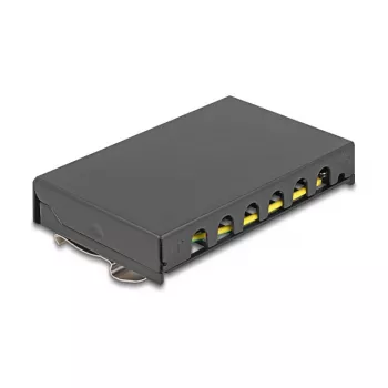Tuščias skydelis 6 prievadų Keystone RJ moduliams DELOCK 90628, juodas, metalinis, montavimui ant stalo/sienos/DIN bėgio