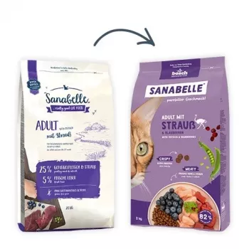 Sausas kačių ėdalas Bosch Sanabelle Life Adult su stručio mėsa ir mėlynėmis, 8 kg, 31% baltymų, 16% riebalų