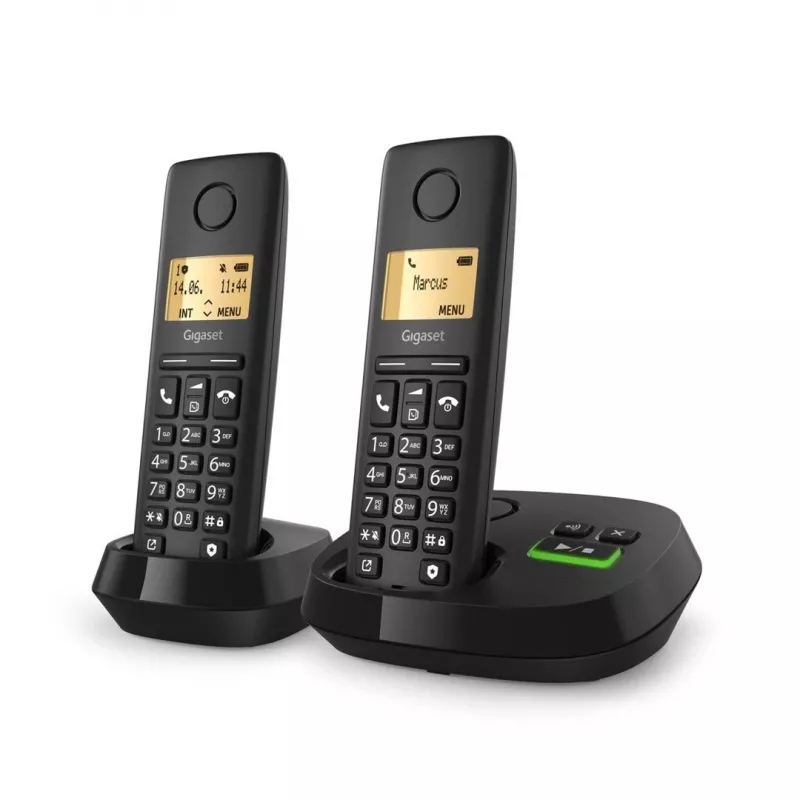 Belaidis analoginis/DECT telefonas Gigaset PURE 100A Duo – 2 rageliai, garsiakalbis, skambučio numerio rodymas, 1,5 colio ekranas, juoda