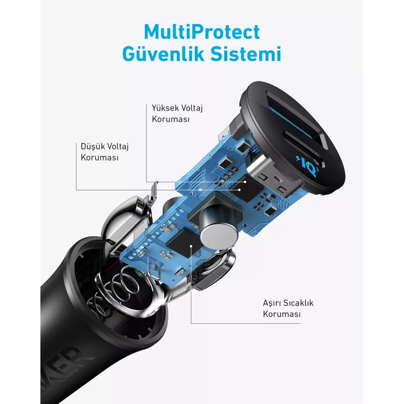 Anker automobilinis kroviklis 30W 2 prievadai juodas greitasis krovimas