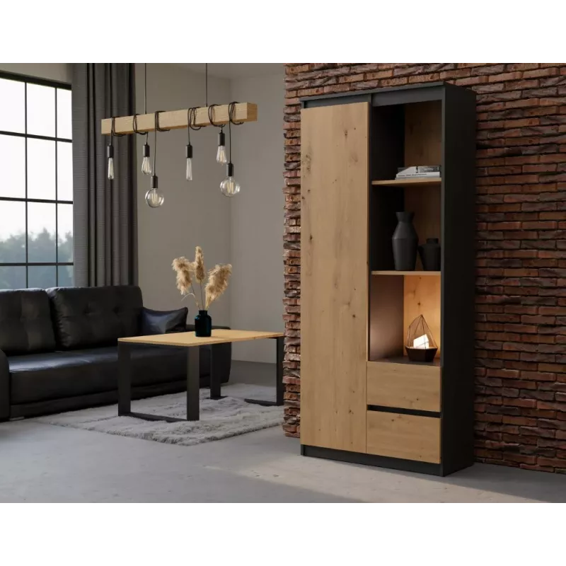 Biuro spinta Top e Shop RS-80 BILY, antracito rėmas, ąžuolo durys, 7 lentynos, 2 stalčiai, 1800×800×350 mm