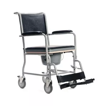 Neįgaliųjų kėdė tualetui MDH PLW006VC – sulankstoma plieninė komodinė kėdė, 4 ratai, 110 kg