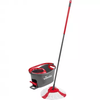 Šluota VILEDA EasyWring & Clean Turbo, raudonas technopolimero kibiras, nuimama skalbiama mikropluošto galvutė, kietoms grindims