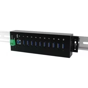 Exsys EX-1110HMVS USB 3.1 Gen 1 šakotuvas – 10 prievadų, montuojamas ant DIN bėgio, maitinamas nuolatinės srovės