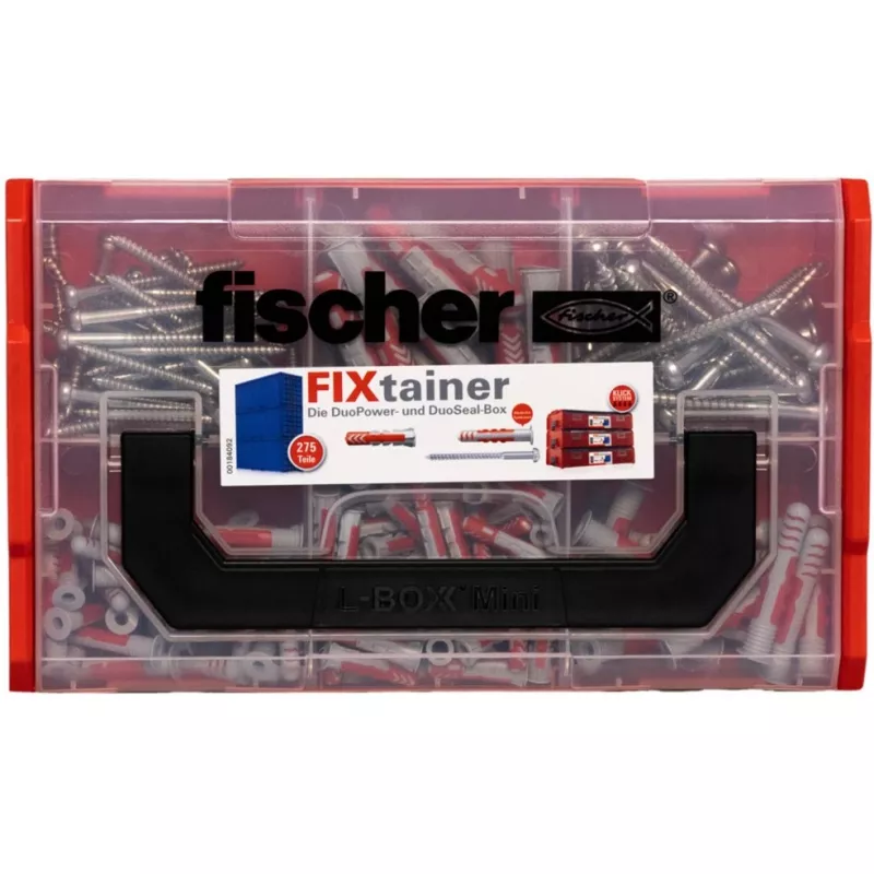 FixTainer - DUOPOWER & DUOSEAL + varžtai, sieninis kaištis šviesiai pilkas/raudonas, 275 vnt.