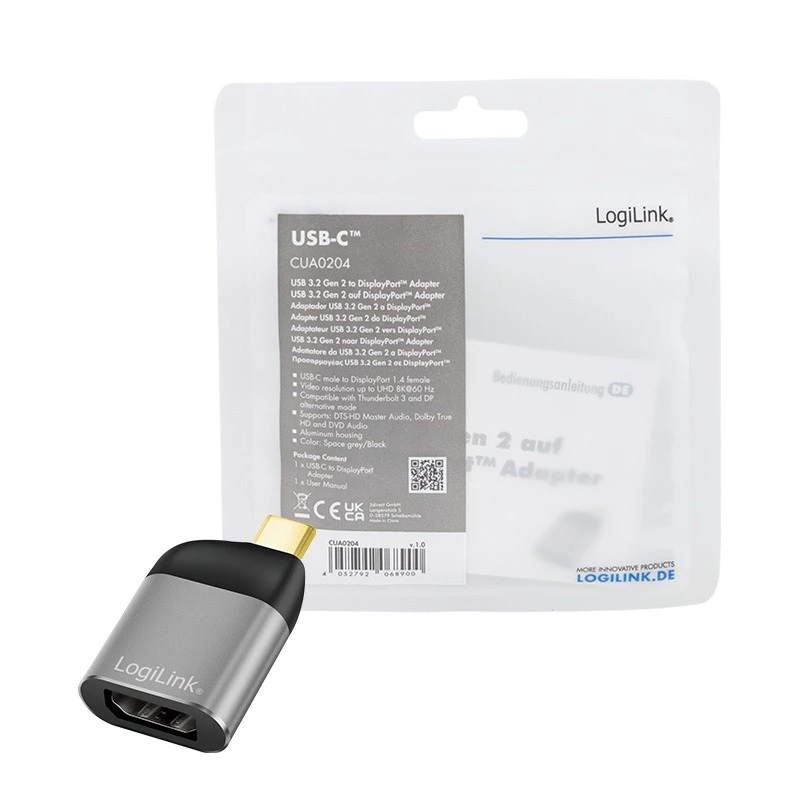 LogiLink CUA0204 USB-C į DisplayPort adapteris (keitiklis) juodai pilkas