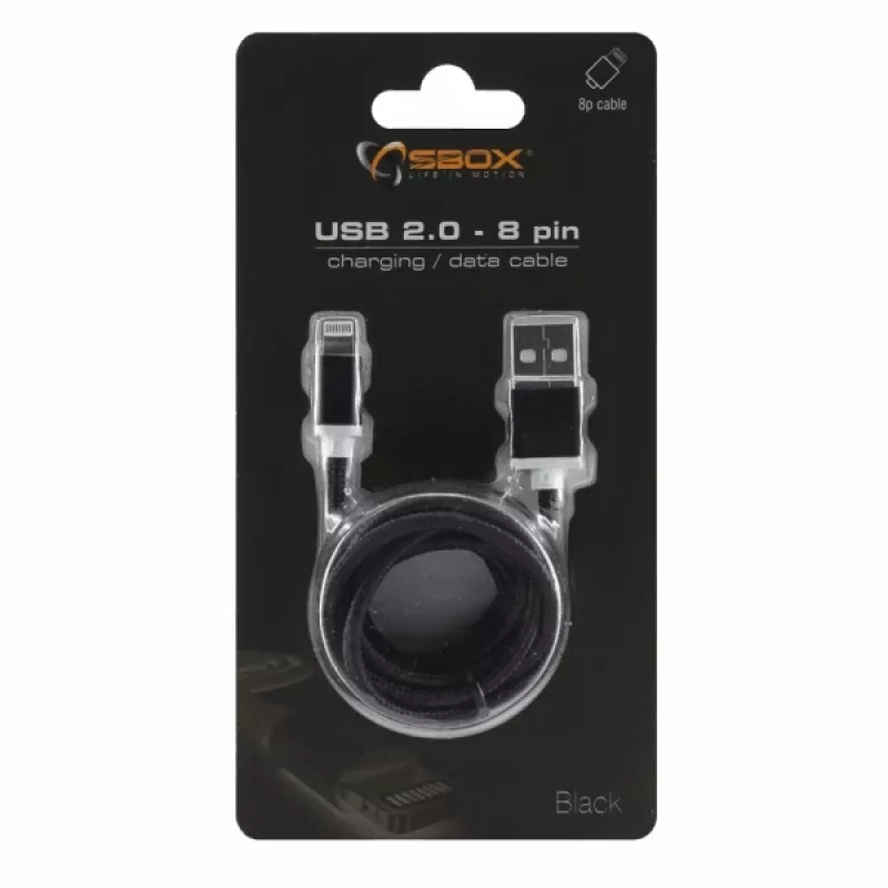 Sbox IPH7-B USB 2.0 8 Pin laidas juodas