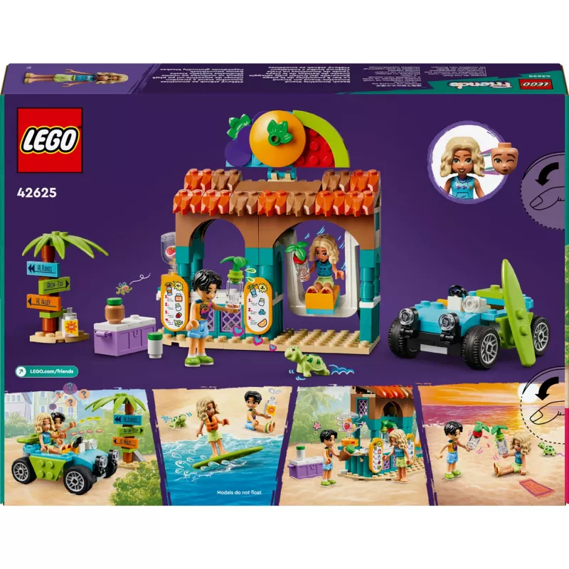 LEGO Friends paplūdimio kokteilių stendas – vaikiškas vaidmenų žaidimų rinkinys su 2 mini lėlytėmis, vėžlio figūrėle ir aksesuarais, nuo 6 metų