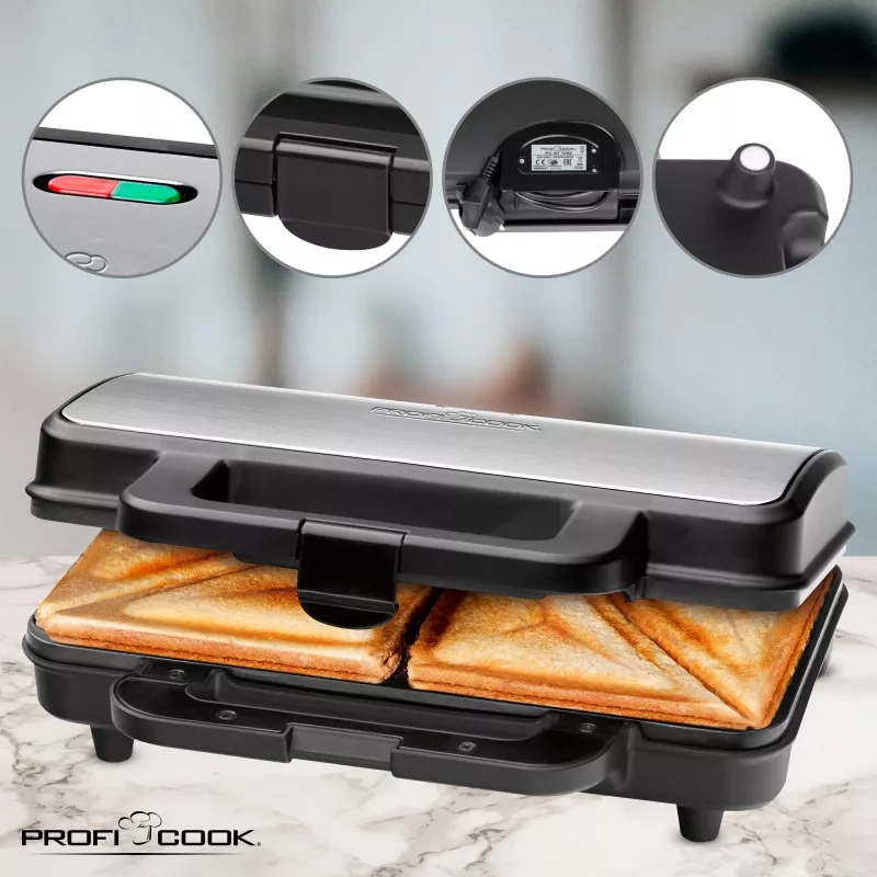 ProfiCook PC-ST 1092 Sumuštinių keptuvė - 900 W - Nerūdijantis plienas/Juoda
