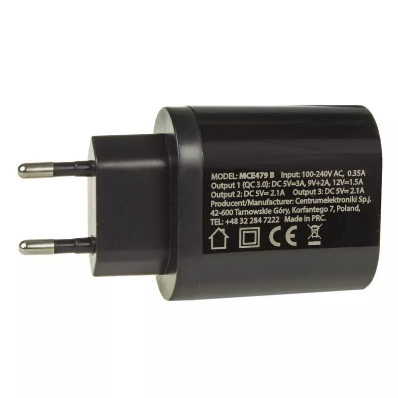 USB sieninis įkroviklis MACLEAN MCE479B – 3x USB prievadai, 18 W bendra galia, kompaktiškas