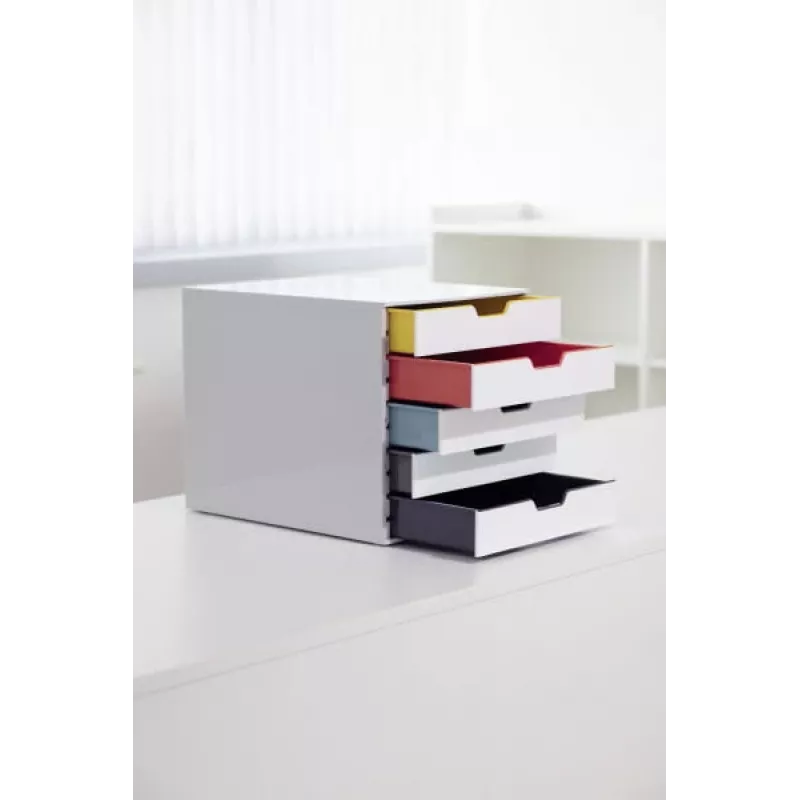 Dėžutė dokumentams Durable VARICOLOR Mix 5 plastikinė, 5 spalvoti stalčiai, balta 762527