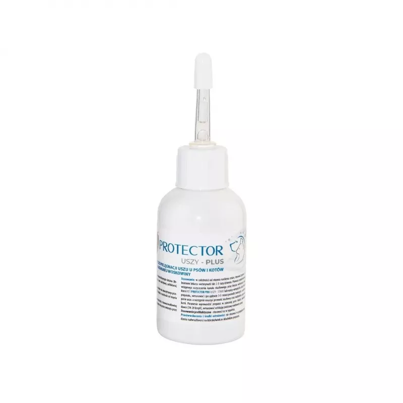 Ausų priežiūros tirpalas JM Sante Vet Protector Uszy Plus 50 ml – ausų higienai suaugusiems šunims ir katėms