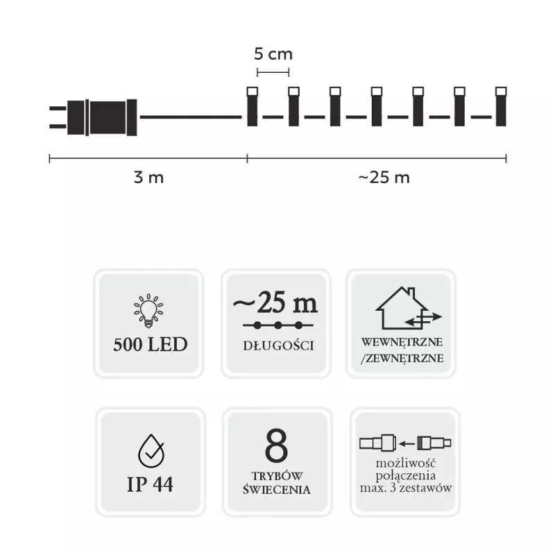 LED girlianda Extralink 500 LED įvairiaspalvė, 25 m, vidaus/lauko, modelis EX.73318