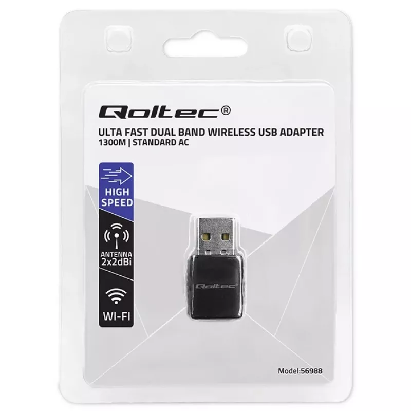 Belaidis USB adapteris QOLTEC 56988 Dual Band 1300Mbps USB 3.0