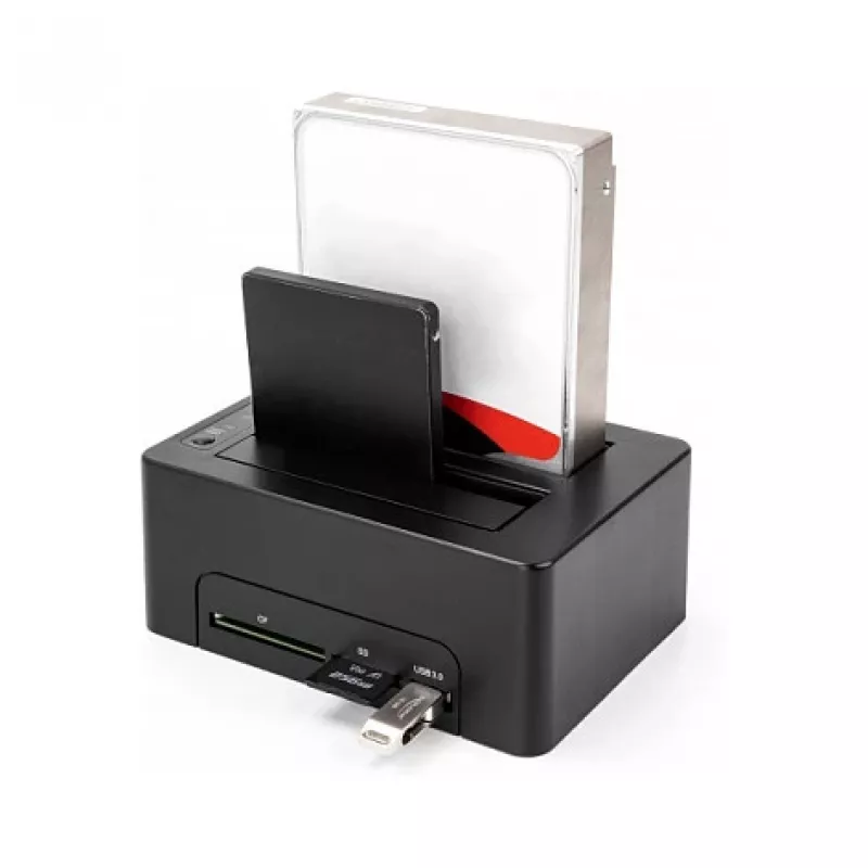 DeLOCK USB dviejų SATA HDD/SSD diskų stotelė su klonavimo funkcija ir kortelių skaitytuvu