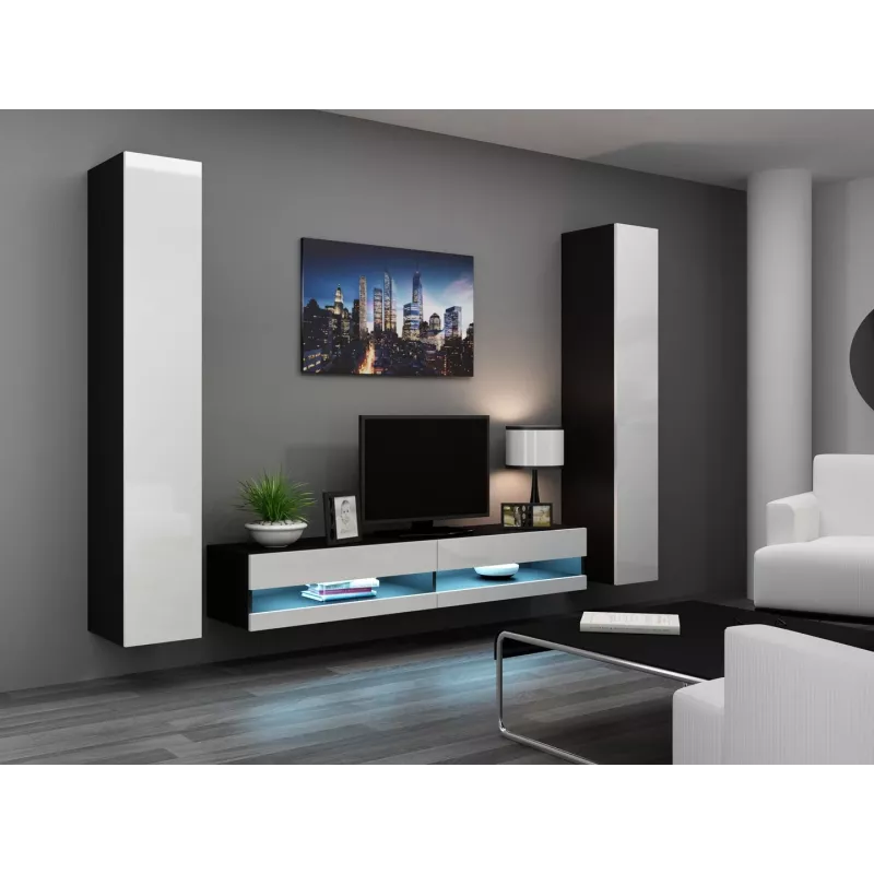 TV stovas Cama Meble VIGO NEW 30/180/40, 1800×400×300 mm, juodas viršus, medžio drožlių plokštės rėmas
