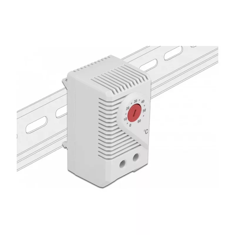 Termostatas DELOCK 66824, plastikinis korpusas, IP20, 30 W, 250 V, 10 A, 43×60×33 mm, pilkai raudonas