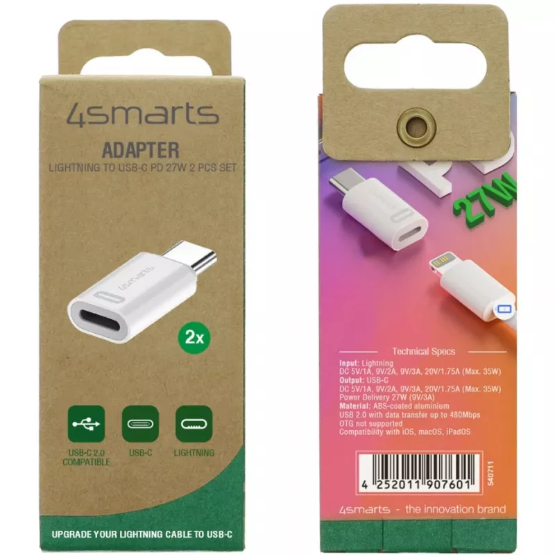 Adapter lyties keitiklis 4smarts 540711 Lightning USB-C Baltas