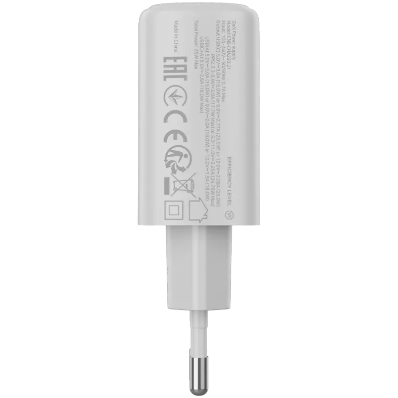 CANYON OnCharge 250 25W 1xPD 1xQC EU Baltas