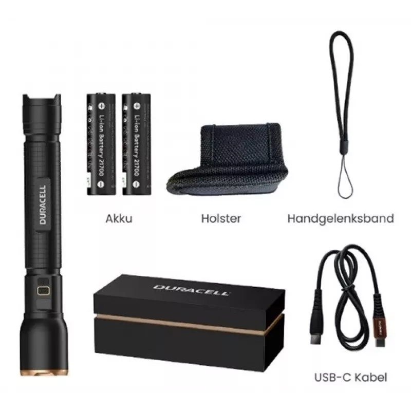 Žibintuvėlis Duracell DF6000R Gift Box – nešiojamas įkraunamas žibintuvėlis, juodas