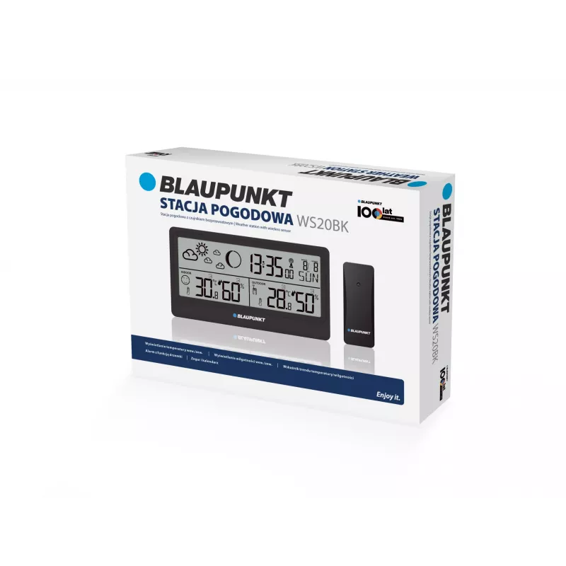 Oro stotelė BLAUPUNKT WS20BK – vidaus/lauko temperatūros ir drėgmės rodymas, juoda, 1 jutiklis, LCD, maitinama baterijomis