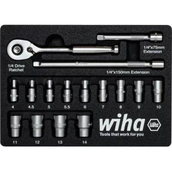 Veržliarakčių lizdų rinkinys Wiha 44683 – 1/4 inch pavara, 16 dalių, šešiakampiai lizdai