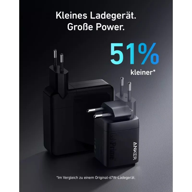 Vidinis USB greitojo įkrovimo adapteris Anker Prime A2669313 — 67 W, 1×USB-A, 2×USB-C, juodas