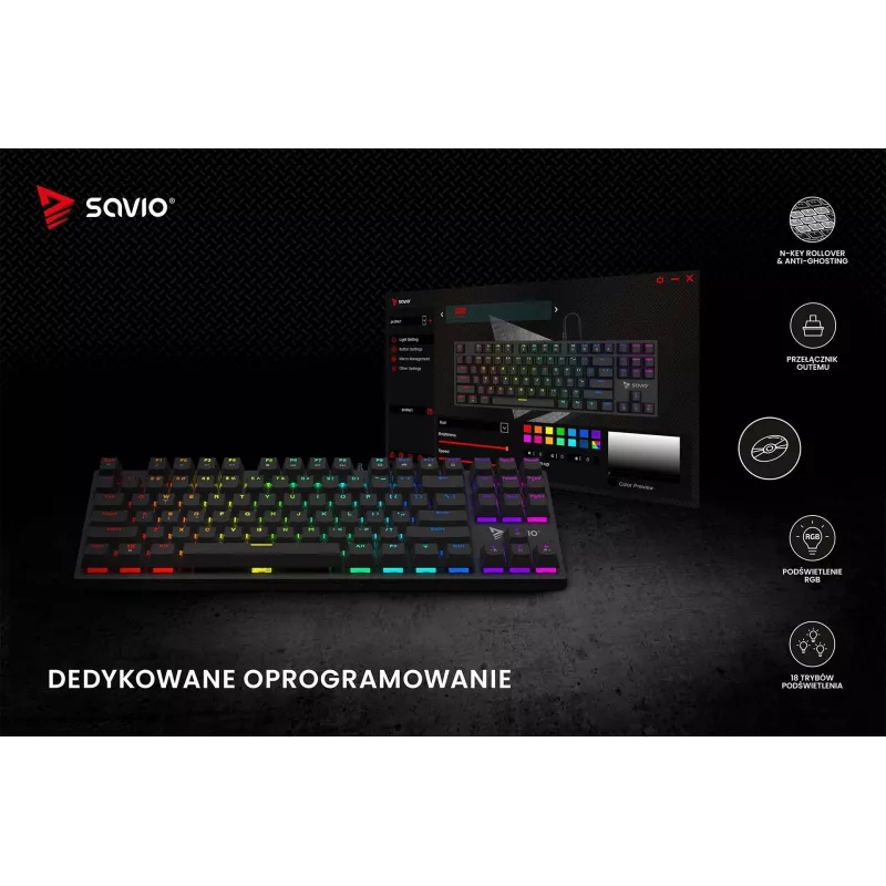 Mechaninė klaviatūra RGB Tempest X2 Outemu Red Savio Savgk-tempest X2 Red