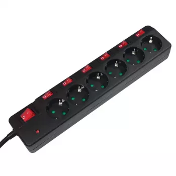 Prailginimo laidas LogiLink LPS233 1,5 m 6 AC lizdų vidaus juodas