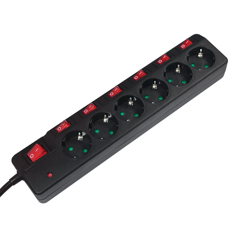 Prailginimo laidas LogiLink LPS233 1,5 m 6 AC lizdų vidaus juodas