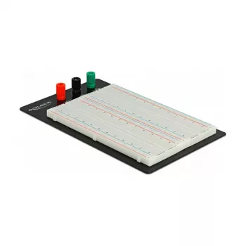 Breadboard DELOCK 18314 – litavimui nereikalinga prototipinė plokštė, metalas/plastikas, 109×165×1 mm, juoda/balta
