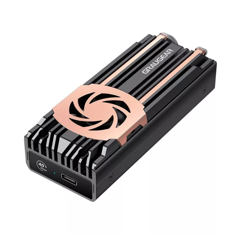 GrauGear G-M2U4-40G-F išorinis M.2 NVMe SSD korpusas, PCIe 4.0, USB4 (USB-C), 40 Gbit/s, aliuminis, su ventiliatoriumi, juodas