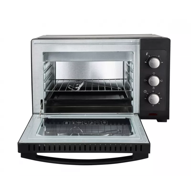 Mini orkaitė ESPERANZA EKO008N — 20 L, 1280–1300 W, iki 230°C, 60 min mechaninis laikmatis, besisukantys reguliatoriai, stiklinės durelės, laisvai pastatoma