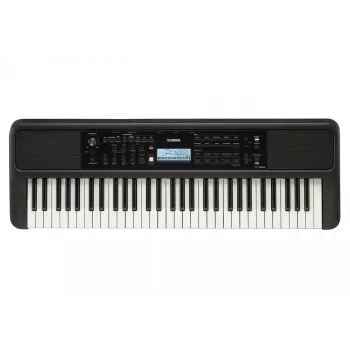 Klaviatūra YAMAHA PSR-E383 – 61 klavišų nešiojama MIDI klaviatūra su LCD ekranu, USB, įmontuotais garsiakalbiais, maitinama baterijomis (6), juoda