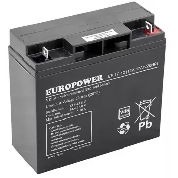 Švino rūgšties AGM baterija europower EP Series 12V 17Ah – tarnavimo laikas 6–9 metai