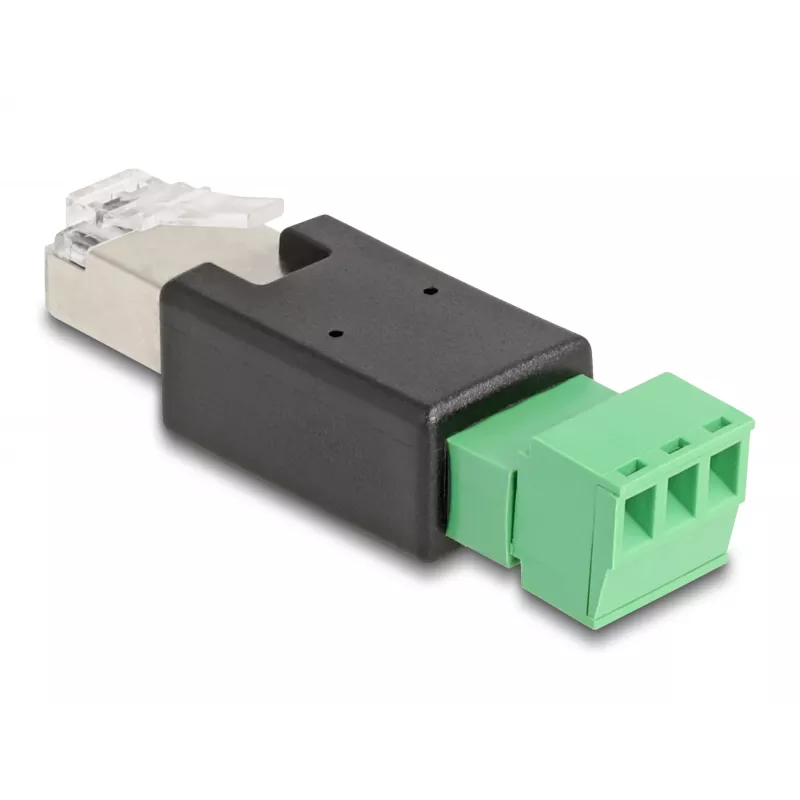 DeLOCK 66607 lyties keitiklis RJ45 į 3 kontaktų gnybtų bloką, juoda/žalia