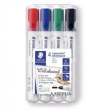 Markeriai Staedtler Lumocolor 351 WP4, 4 vnt., juoda, mėlyna, žalia, raudona, bullet antgalis