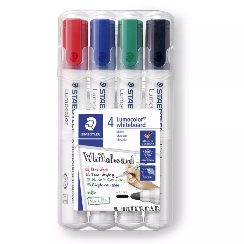 Markeriai Staedtler Lumocolor 351 WP4, 4 vnt., juoda, mėlyna, žalia, raudona, bullet antgalis