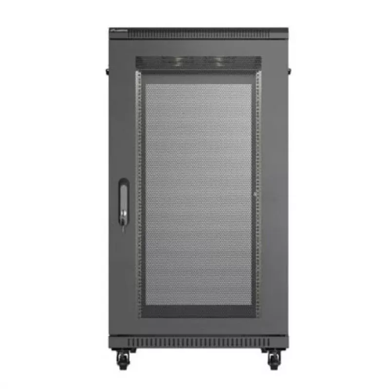 19 colių stelažo spinta LANBERG FF01-6022-23B, 22U, 600×1000 mm, juoda, perforuotos durelės