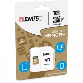 EMTEC Gold+ 16GB microSDHC atminties kortelė (Class 10, UHS-I U1) su SD adapteriu