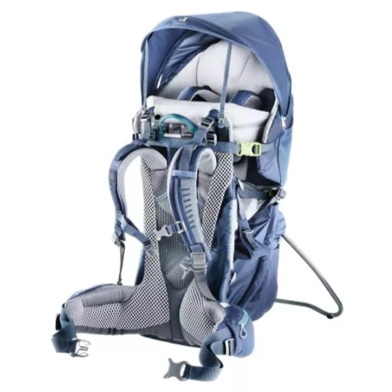 Kuprinė nešiojimui vaikams Deuter Kid Comfort Pro, mėlyna, poliamidas, maks. 22 kg, skėtis nuo saulės, šoninė kišenė