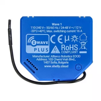 Išmanioji relė Shelly Qubino Wave 1 Plastikas 110–240V 16A, Z-Wave 868.4 MHz, mėlyna, montuojama ant sienos