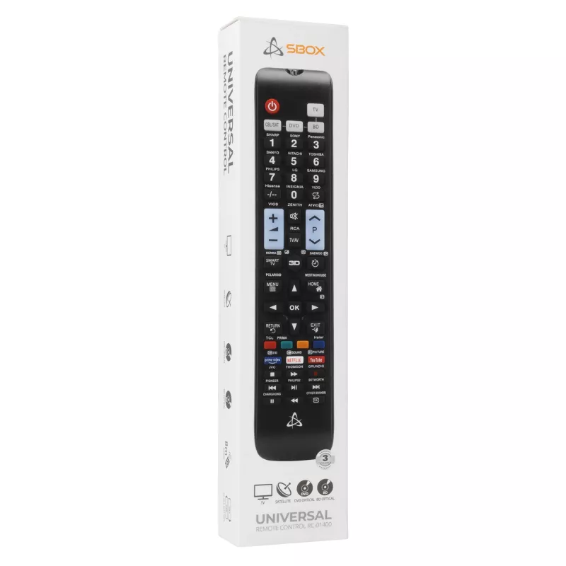 Universalus nuotolinio valdymo pultas SBOX RC-01400 – televizoriams, priedėliams ir DVD grotuvams