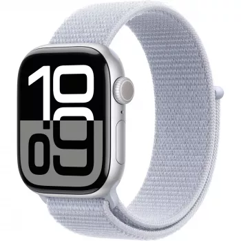 Apple Watch Series 10 aliumininis korpusas GPS + Cellular 42mm sidabrinis Sport Loop mėlynas debesis