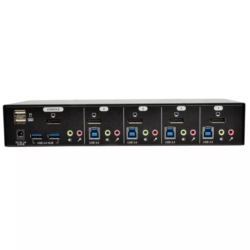 Eaton Tripp Lite 4 prievadų DisplayPort KVM jungiklis su garso kabeliais ir USB 3.0 SuperSpeed šakotuvu (B004-DPUA4-K)